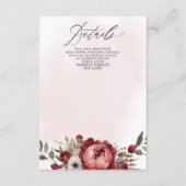 Carte D'accompagnement Mariage Floral Élégant Boho Bourgogne Blush (Devant)