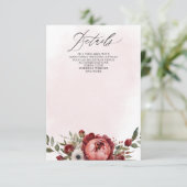 Carte D'accompagnement Mariage Floral Élégant Boho Bourgogne Blush (Debout devant)