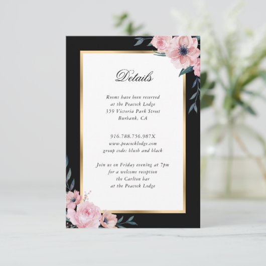 Carte D'accompagnement Mariage floral en or noir (Debout devant)