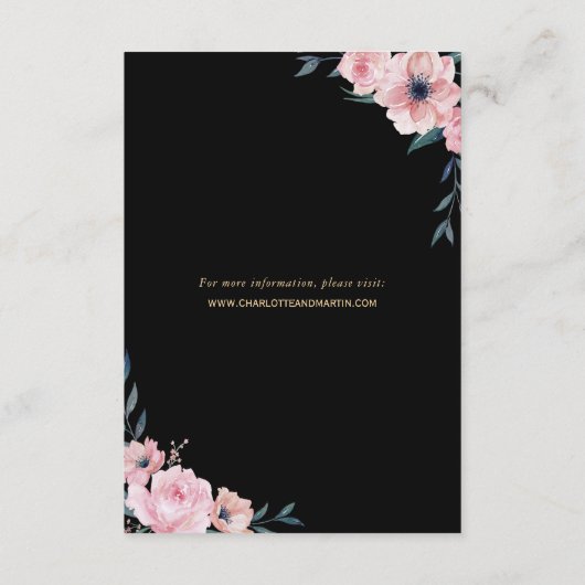 Carte D'accompagnement Mariage floral en or noir (Dos)