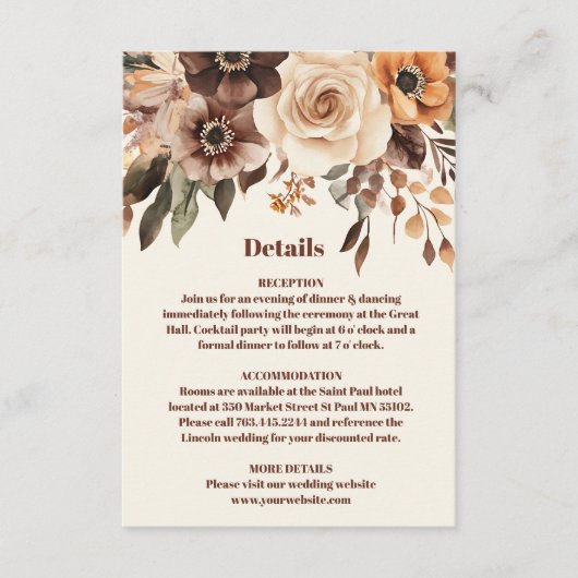 Carte D'accompagnement Mariage Floral en terre cuite (Devant)