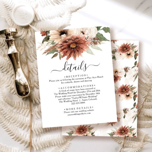 Carte D'accompagnement Mariage floral en terre cuite Boho