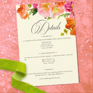 Carte D'accompagnement Mariage Floral Été Vibrant Jaune Orange Rose