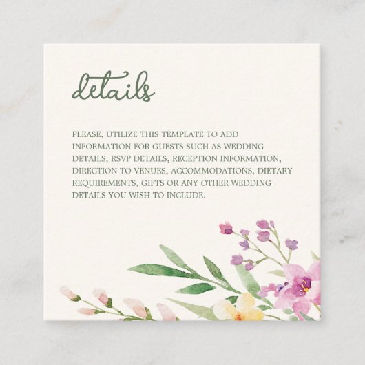 Carte D'accompagnement Mariage Floral Fleur sauvage rustique (Devant)