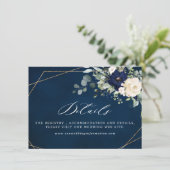 Carte D'accompagnement Mariage Floral Géométrique de Verdure Rose Navy (Debout devant)