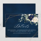 Carte D'accompagnement Mariage Floral Géométrique de Verdure Rose Navy (Devant / Derrière)