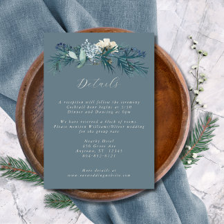 Carte D'accompagnement Mariage Floral Hivernal Gris Bleu Poussiéreux