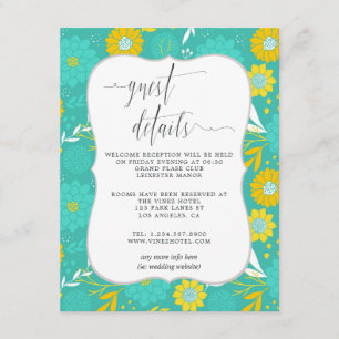 Carte D'accompagnement Mariage Floral Jaune et Turquoise Détails de l'inv