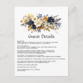 Carte D'accompagnement Mariage floral marine, blanc et or Détails (Devant)