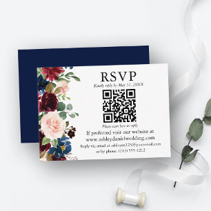 Carte D'accompagnement Mariage floral mixte aquarelle bleu QR RSVP