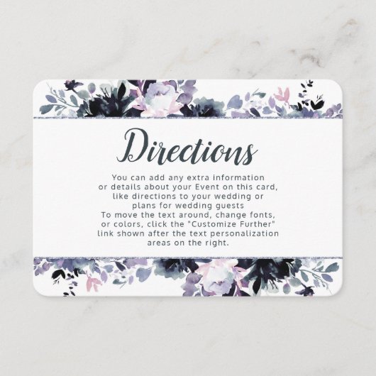 Carte D'accompagnement Mariage floral noir Dusty Directions (Devant)