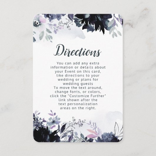 Carte D'accompagnement Mariage floral noir Dusty Directions (Devant)