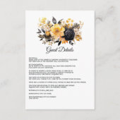 Carte D'accompagnement Mariage Floral noir et or Détails de l'invité (Devant)