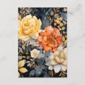 Carte D'accompagnement Mariage Floral noir et or Détails de l'invité (Dos)