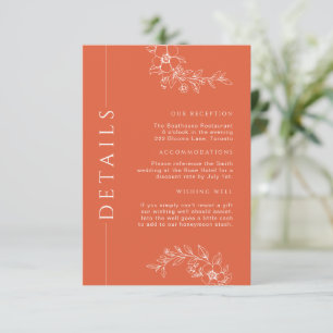 Carte D'accompagnement Mariage Floral Orange Brûlé Moderne Détails Insére