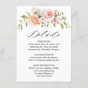 Carte D'accompagnement Mariage floral Pastel Pink Blush Rose Détails