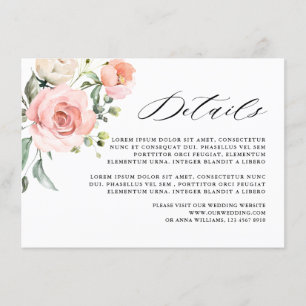Carte D'accompagnement Mariage floral Pastel Pink Blush Rose Détails
