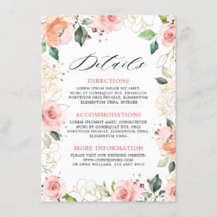 Carte D'accompagnement Mariage floral Pastel Pink Blush Rose Détails
