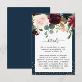 Carte D'accompagnement Mariage floral rose bleu marine Bourgogne (Devant / Derrière)