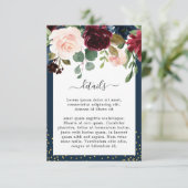 Carte D'accompagnement Mariage floral rose bleu marine Bourgogne (Debout devant)