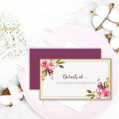 Carte D'accompagnement Mariage floral rose or magenta