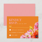 Carte D'accompagnement Mariage floral rose orange moderne RSVP (Devant / Derrière)