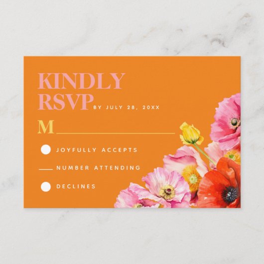 Carte D'accompagnement Mariage floral rose orange moderne RSVP (Devant)