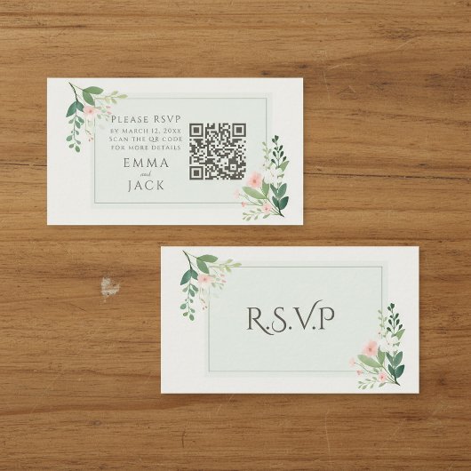 Carte D'accompagnement Mariage floral rose RSVP QR Code