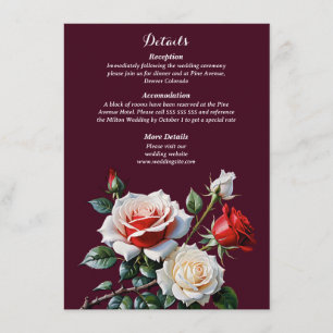 Carte D'accompagnement Mariage floral roses rose blanc rouge foncé joli