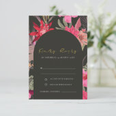 Carte D'accompagnement Mariage floral rouge foncé Boho tropical RSVP (Debout devant)