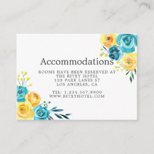 Carte D'accompagnement Mariage Floral Turquoise et Jaune