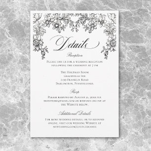 Carte D'accompagnement Mariage Floral Vintage Tapisserie Noir & Blanc
