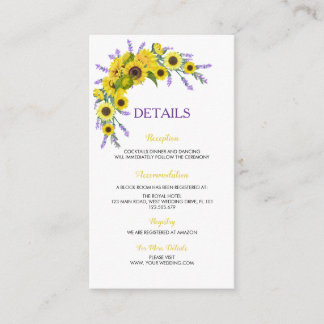 Carte D'accompagnement Mariage Floral Vintage Tournesol & Lavande