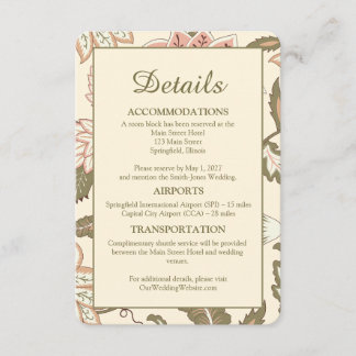 Carte D'accompagnement Mariage Floral Vintage Voyage & Hébergement