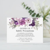 Carte D'accompagnement Mariage floral violet COVID-19 Sécurité (Debout devant)