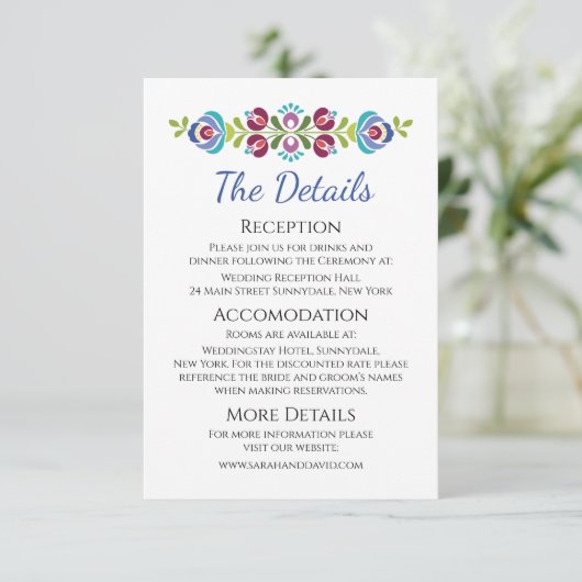 Carte D'accompagnement Mariage Floral Violet Design hongrois (Debout devant)