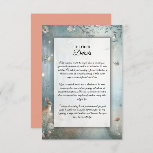 Carte D'accompagnement Mariage forestier turquoise et de pêche enchantée (Devant / Derrière)