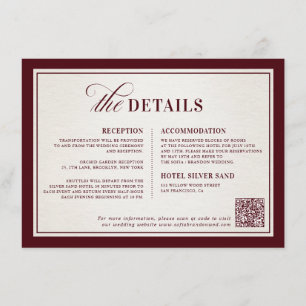 Carte D'accompagnement Mariage Formel Luxueux Bourgogne Argent Ancien