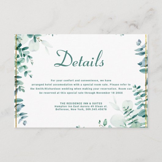 Carte D'accompagnement Mariage Frameborder Eucalyptus (Devant)