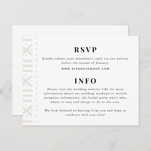 Carte D'accompagnement Mariage frontalier Ecru Boho Mudcloth (Devant / Derrière)