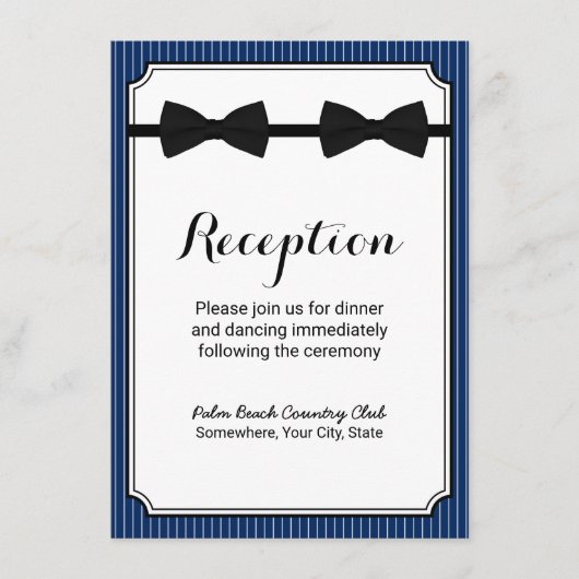 Carte D'accompagnement Mariage gay double Bow Cravate Marine Blue Récepti (Devant)