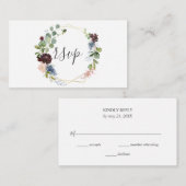 Carte D'accompagnement Mariage géométrique de Bourgogne et de Flore Bleue (Devant / Derrière)