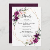 Carte D'accompagnement Mariage géométrique de couleur violet Plum Blush (Devant / Derrière)