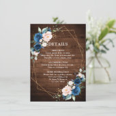 Carte D'accompagnement Mariage géométrique en bois rustique bleu marine (Debout devant)