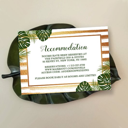 Carte D'accompagnement Mariage Gold Foil & Green Palm Leaf Beach