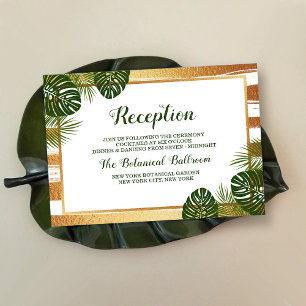 Carte D'accompagnement Mariage Gold Foil & Green Palm Leaf Beach