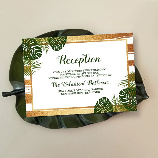 Carte D'accompagnement Mariage Gold Foil & Green Palm Leaf Beach