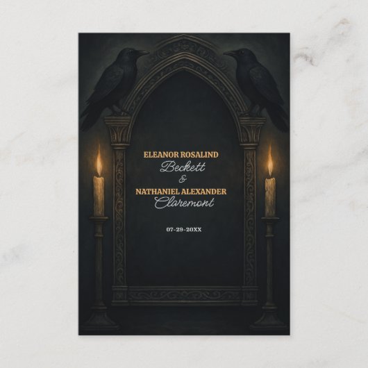 Carte D'accompagnement Mariage gothique à l'arche de chandelles avec corb (Devant)