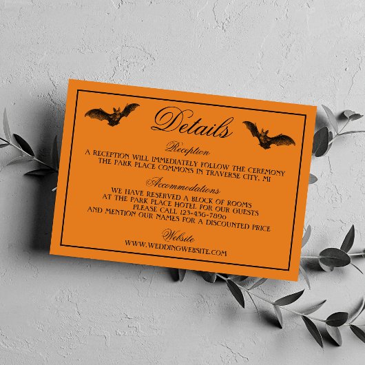 Carte D'accompagnement Mariage gothique noir orange d'Halloween