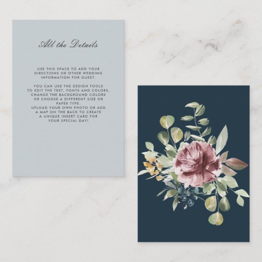 Carte D'accompagnement Mariage gris bleu monochrome Détails Instructions (Devant / Derrière)